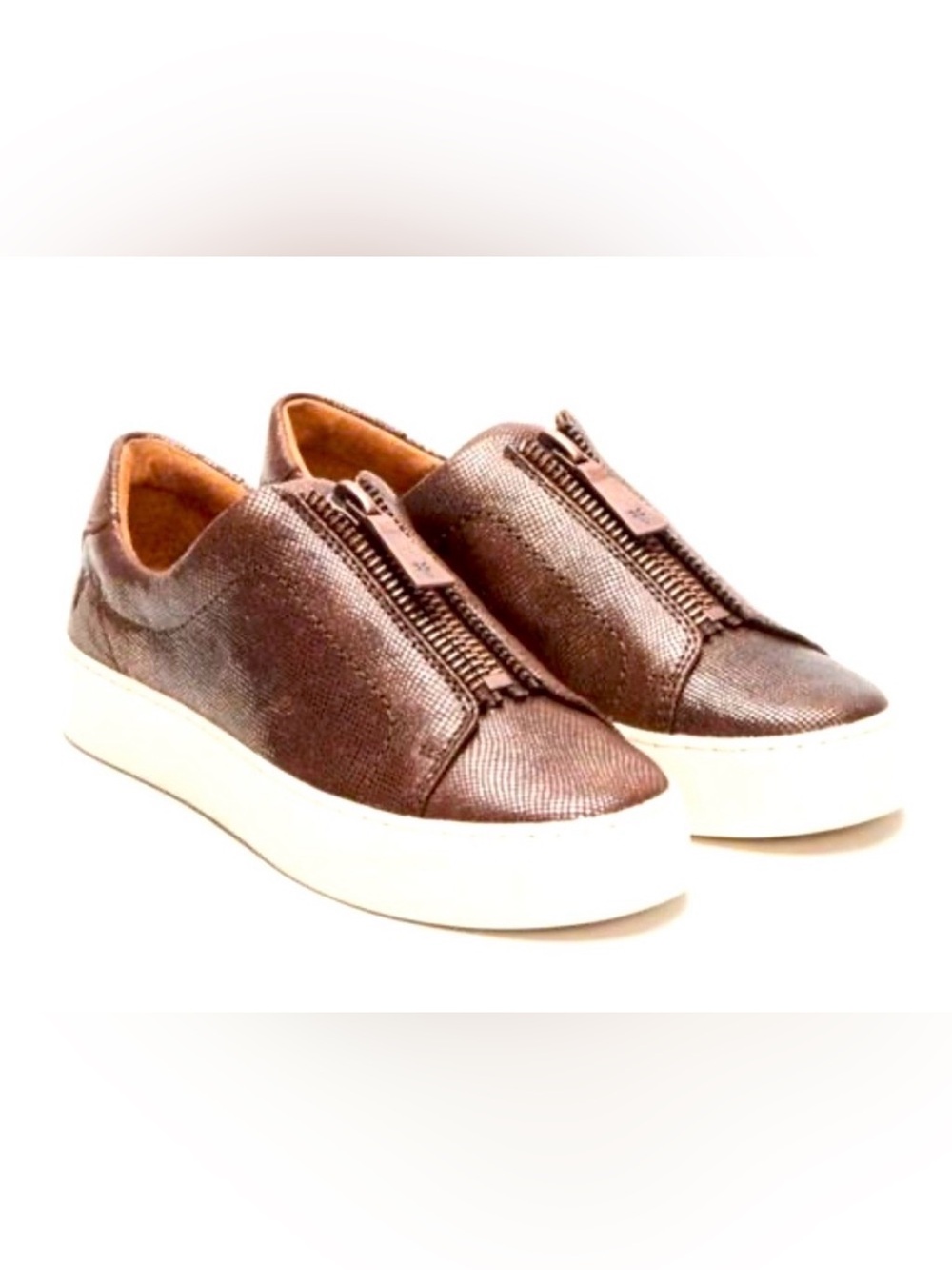 Frye Lena Womens Slip-On Low‎ Top Sneakers Metalic Brown Zip Front Platform 10